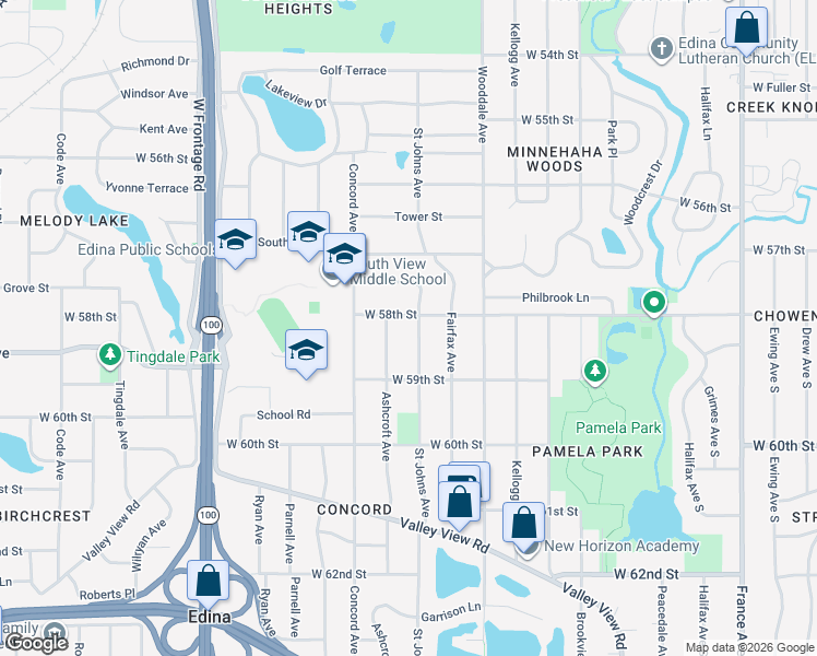map of restaurants, bars, coffee shops, grocery stores, and more near 5800 Saint Johns Avenue in Minneapolis
