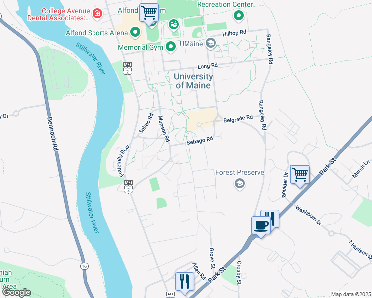 map of restaurants, bars, coffee shops, grocery stores, and more near 5713 Chadbourne Hall in Orono