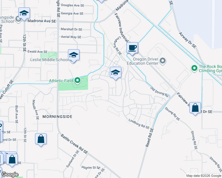 map of restaurants, bars, coffee shops, grocery stores, and more near 3970 Village Center Drive Southeast in Salem