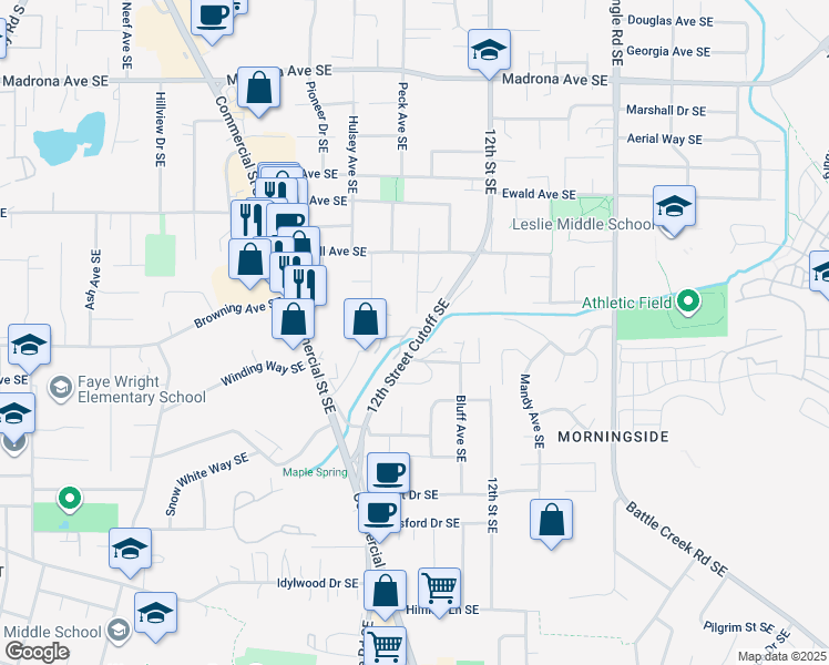 map of restaurants, bars, coffee shops, grocery stores, and more near 4001 12th Street Southeast in Salem