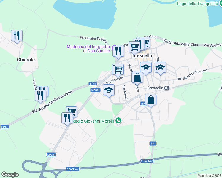 map of restaurants, bars, coffee shops, grocery stores, and more near 23 Via M. L. King in Brescello