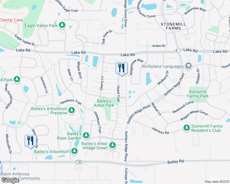 map of restaurants, bars, coffee shops, grocery stores, and more near 3424 Hazel Trail in Woodbury