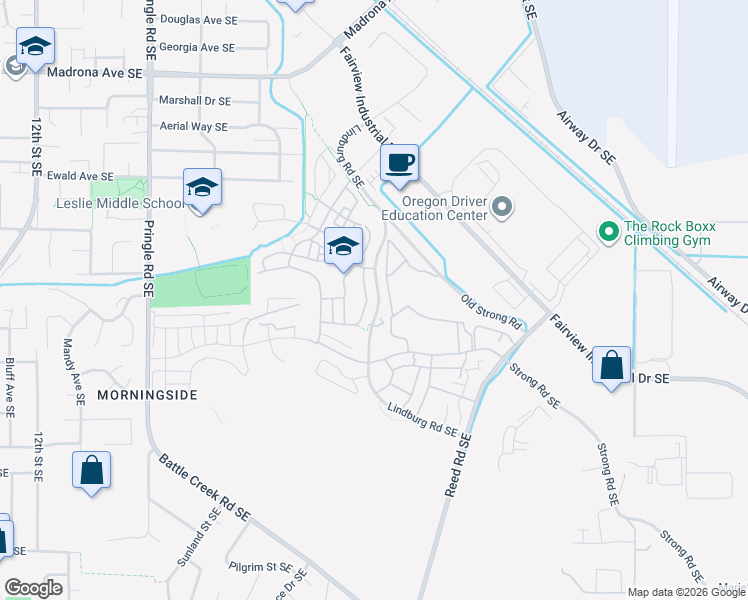 map of restaurants, bars, coffee shops, grocery stores, and more near 2250 Village Center Drive Southeast in Salem