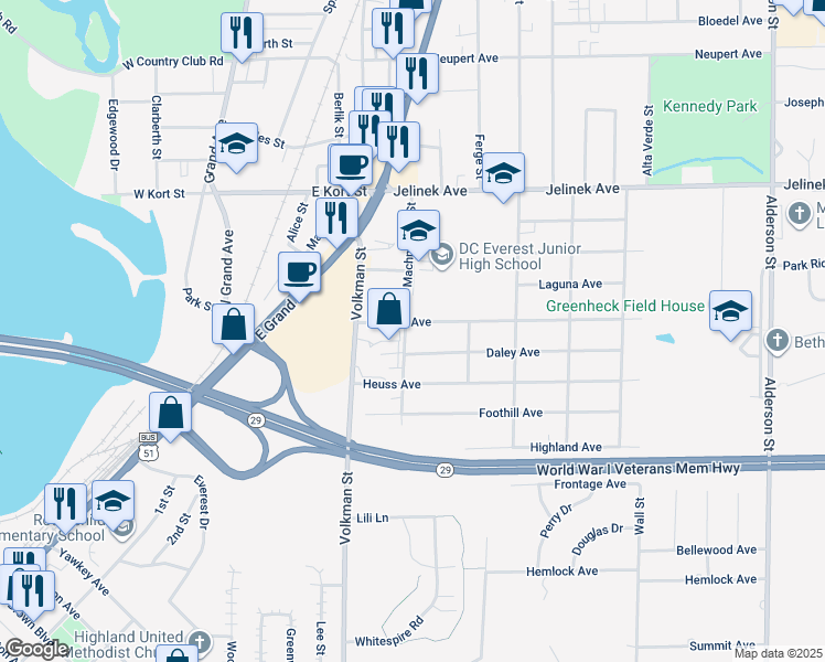 map of restaurants, bars, coffee shops, grocery stores, and more near 1403 Everest Avenue in Weston