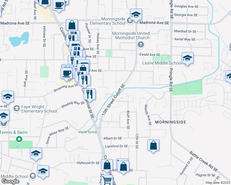 map of restaurants, bars, coffee shops, grocery stores, and more near 3988 Shaniko Court Southeast in Salem