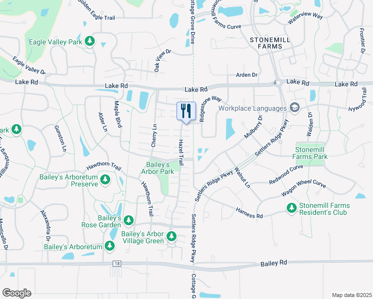 map of restaurants, bars, coffee shops, grocery stores, and more near 3425 Hazel Trail in Woodbury