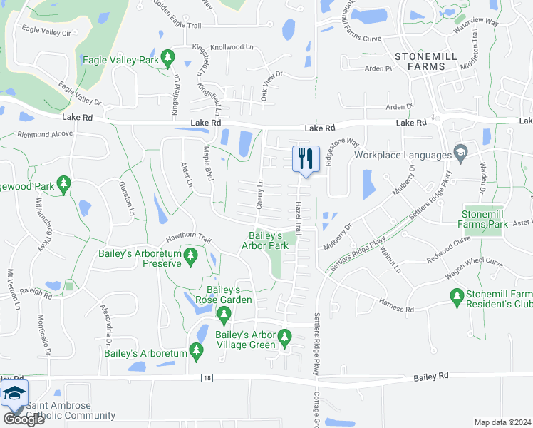map of restaurants, bars, coffee shops, grocery stores, and more near 3515 Cherry Lane in Woodbury