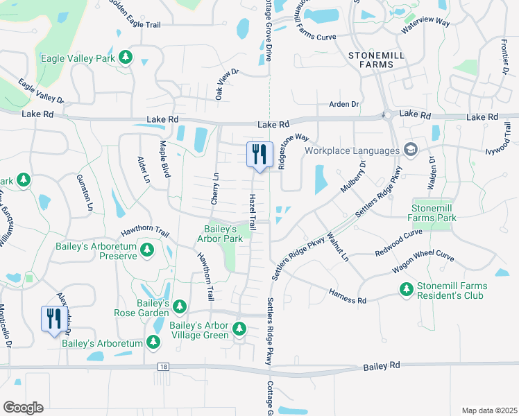 map of restaurants, bars, coffee shops, grocery stores, and more near 3425 Hazel Trail in Woodbury