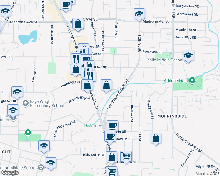 map of restaurants, bars, coffee shops, grocery stores, and more near 4001 12th Street Cutoff Southeast in Salem