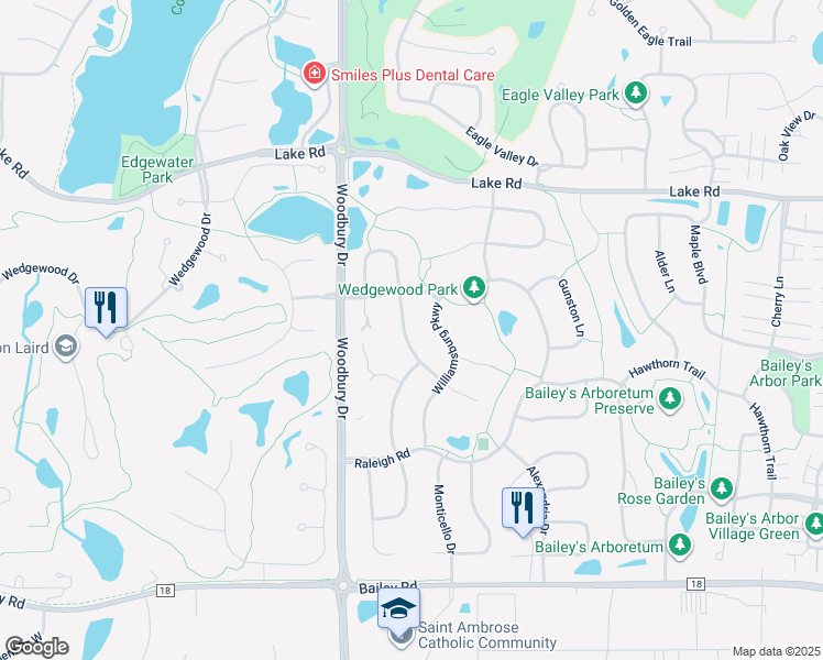 map of restaurants, bars, coffee shops, grocery stores, and more near 3545 Fairfax Lane in Woodbury