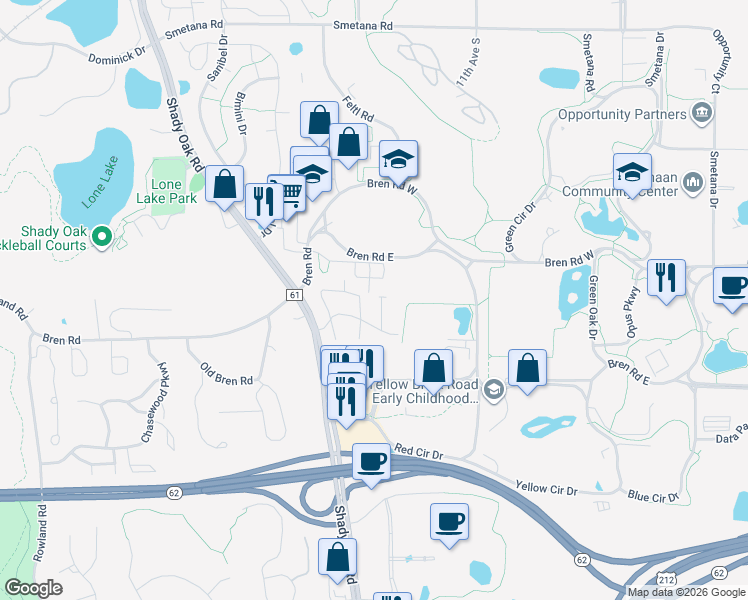 map of restaurants, bars, coffee shops, grocery stores, and more near 5900 Carter Lane in Minnetonka