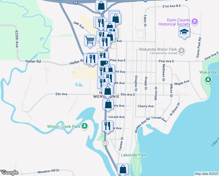map of restaurants, bars, coffee shops, grocery stores, and more near in Menomonie