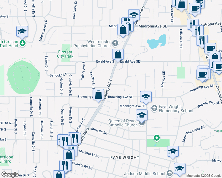map of restaurants, bars, coffee shops, grocery stores, and more near 3980 Liberty Road South in Salem