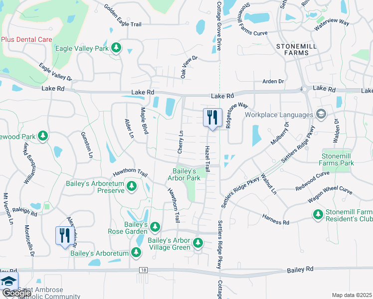 map of restaurants, bars, coffee shops, grocery stores, and more near 3515 Cherry Lane in Woodbury