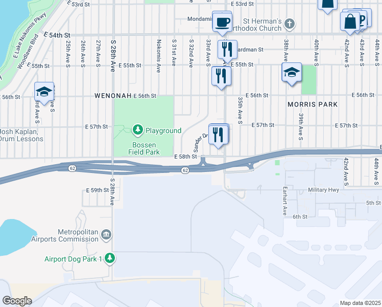 map of restaurants, bars, coffee shops, grocery stores, and more near 3114 East 58th Street in Minneapolis