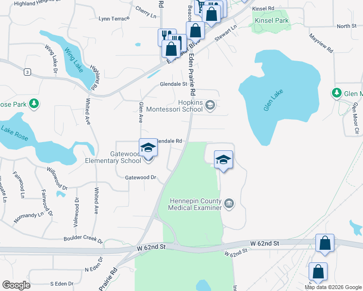 map of restaurants, bars, coffee shops, grocery stores, and more near 5809 Chastek Way in Minnetonka