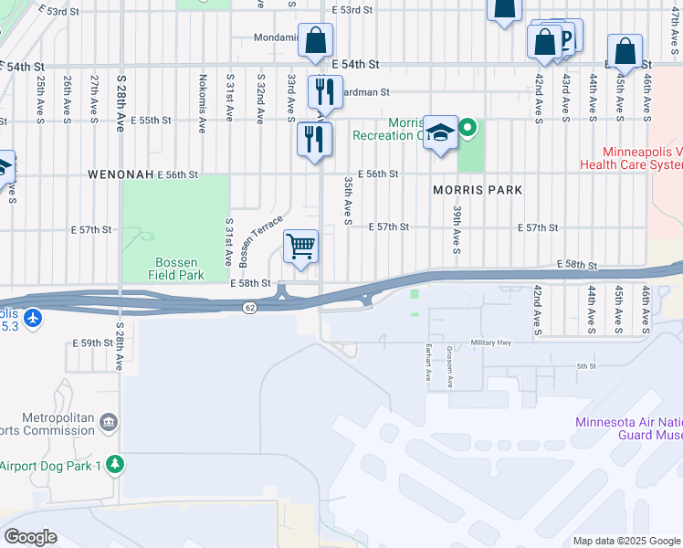 map of restaurants, bars, coffee shops, grocery stores, and more near 5758 35th Avenue South in Minneapolis