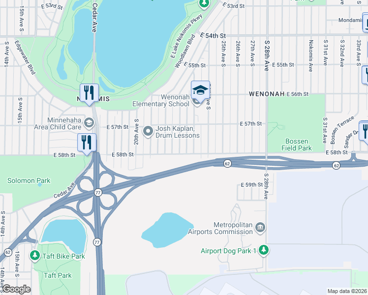 map of restaurants, bars, coffee shops, grocery stores, and more near in Minneapolis