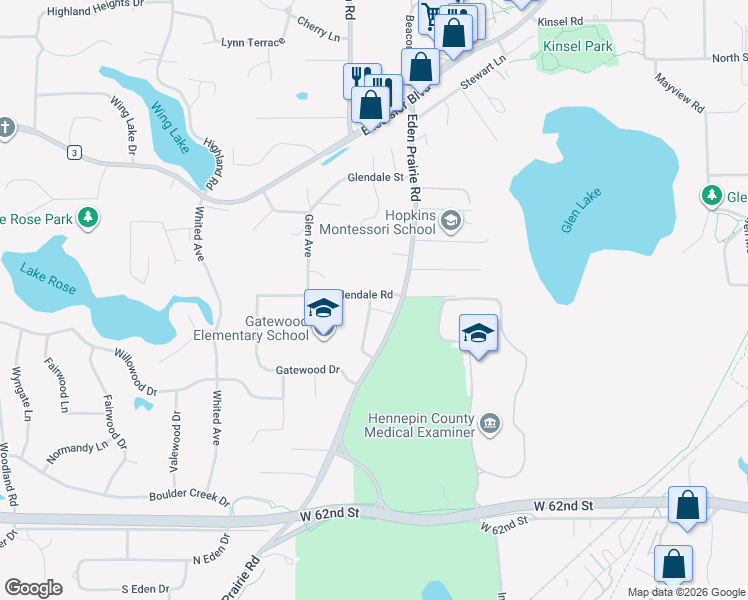 map of restaurants, bars, coffee shops, grocery stores, and more near 5809 Chastek Way in Minnetonka