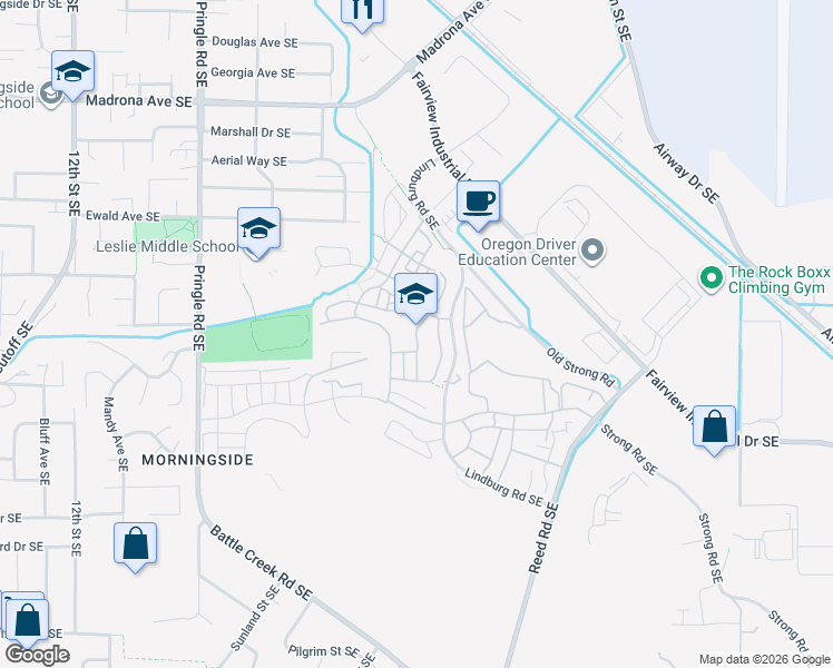 map of restaurants, bars, coffee shops, grocery stores, and more near 2250 Village Center Drive Southeast in Salem