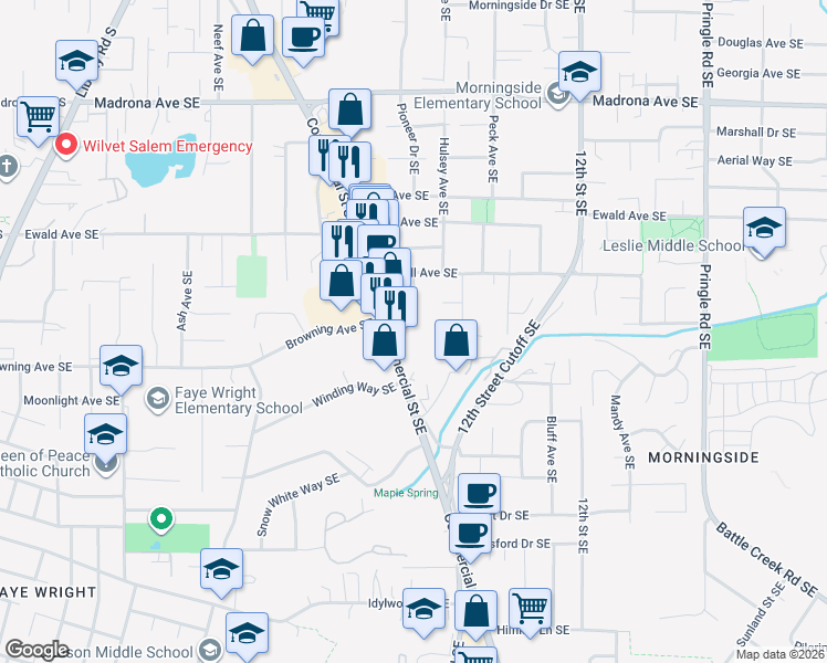 map of restaurants, bars, coffee shops, grocery stores, and more near 4066-4082 Commercial Street Southeast in Salem