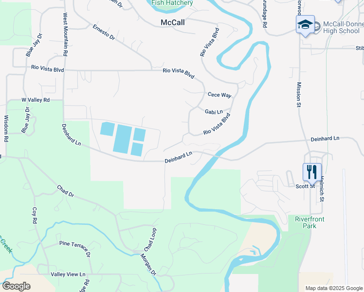 map of restaurants, bars, coffee shops, grocery stores, and more near 172 Sunny Way in McCall