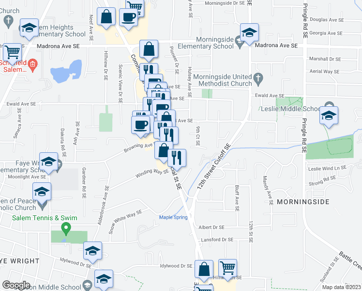 map of restaurants, bars, coffee shops, grocery stores, and more near 4066-4082 Commercial Street Southeast in Salem