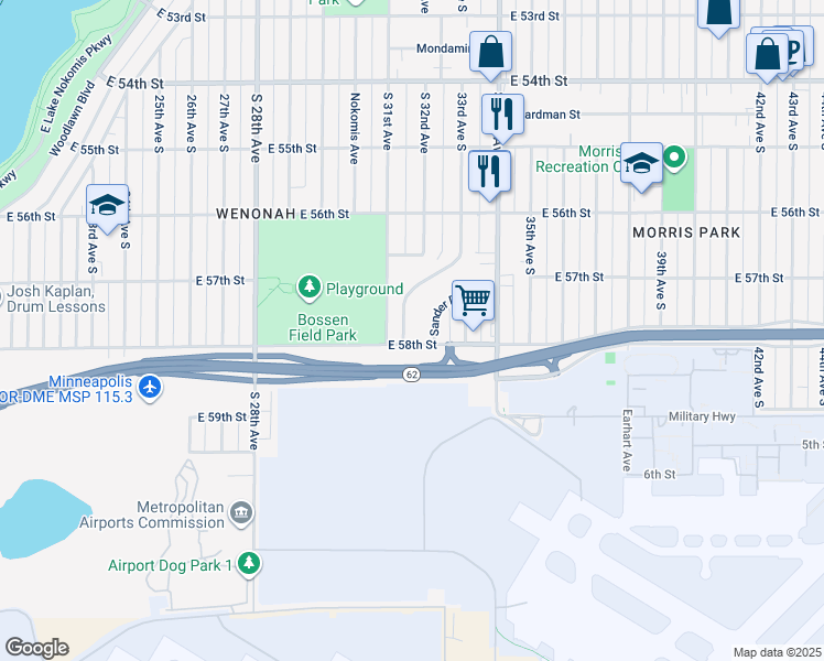 map of restaurants, bars, coffee shops, grocery stores, and more near 3114 East 58th Street in Minneapolis
