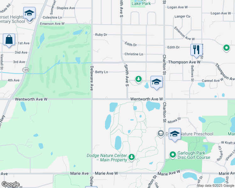 map of restaurants, bars, coffee shops, grocery stores, and more near 411 Wentworth Avenue West in West Saint Paul