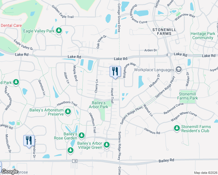 map of restaurants, bars, coffee shops, grocery stores, and more near 3388 Hazel Trail in Woodbury