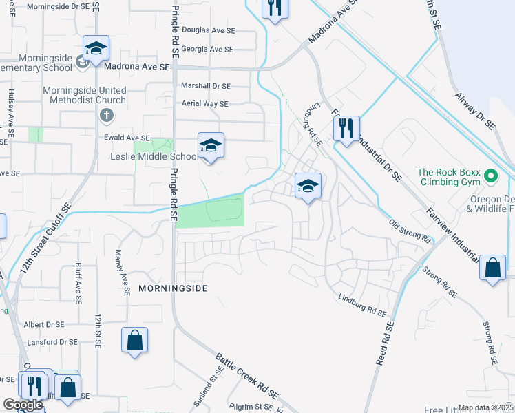 map of restaurants, bars, coffee shops, grocery stores, and more near 1844 Cousteau Loop Southeast in Salem