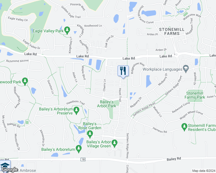 map of restaurants, bars, coffee shops, grocery stores, and more near 3515 Cherry Lane in Woodbury