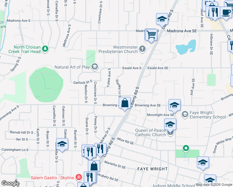 map of restaurants, bars, coffee shops, grocery stores, and more near 746 Charles Avenue South in Salem