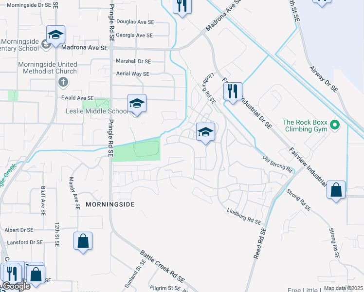map of restaurants, bars, coffee shops, grocery stores, and more near 3961 Village Center Drive Southeast in Salem