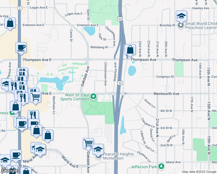 map of restaurants, bars, coffee shops, grocery stores, and more near 411 Wentworth Avenue in West Saint Paul