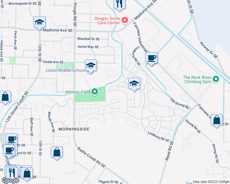 map of restaurants, bars, coffee shops, grocery stores, and more near 1884 Cousteau Loop Southeast in Salem