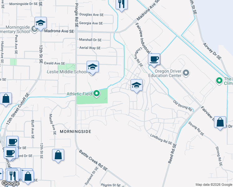 map of restaurants, bars, coffee shops, grocery stores, and more near 1884 Cousteau Loop Southeast in Salem