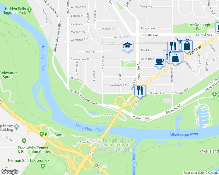 map of restaurants, bars, coffee shops, grocery stores, and more near 1920 Norfolk Avenue in Saint Paul
