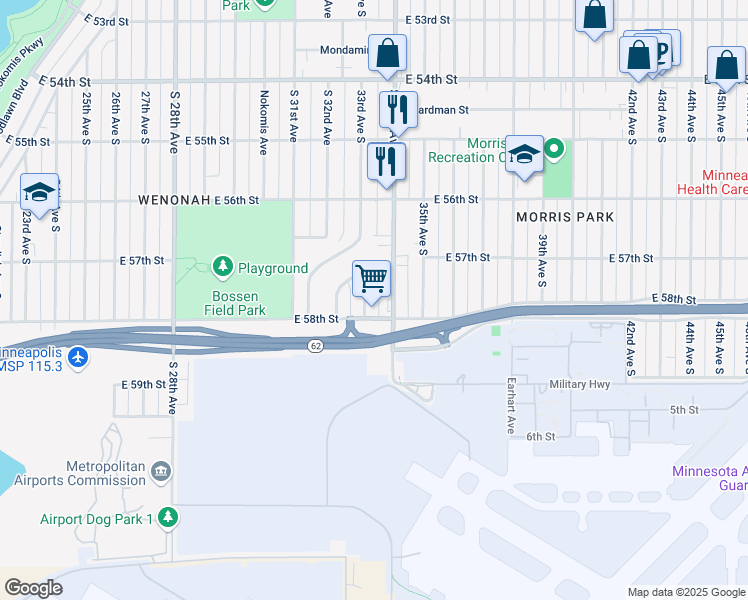 map of restaurants, bars, coffee shops, grocery stores, and more near in Minneapolis