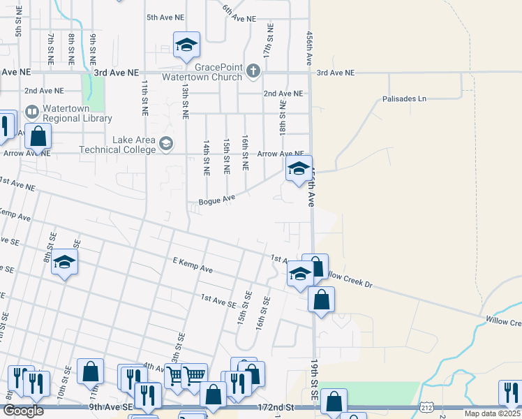 map of restaurants, bars, coffee shops, grocery stores, and more near 1806 Westminster Avenue North in Watertown