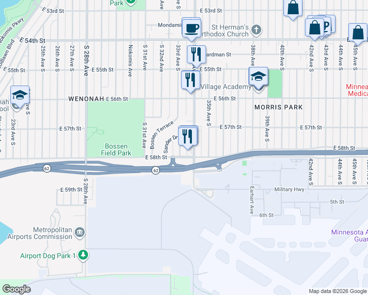 map of restaurants, bars, coffee shops, grocery stores, and more near in Minneapolis