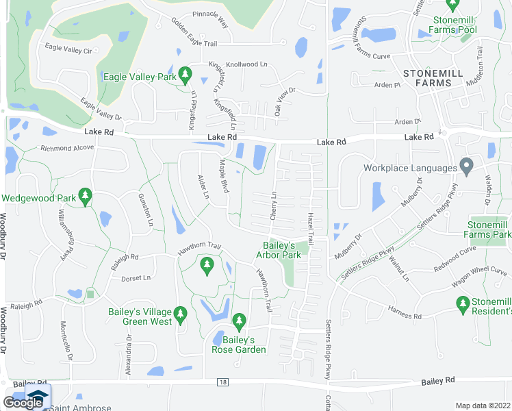 map of restaurants, bars, coffee shops, grocery stores, and more near 3474 Cherry Lane in Woodbury