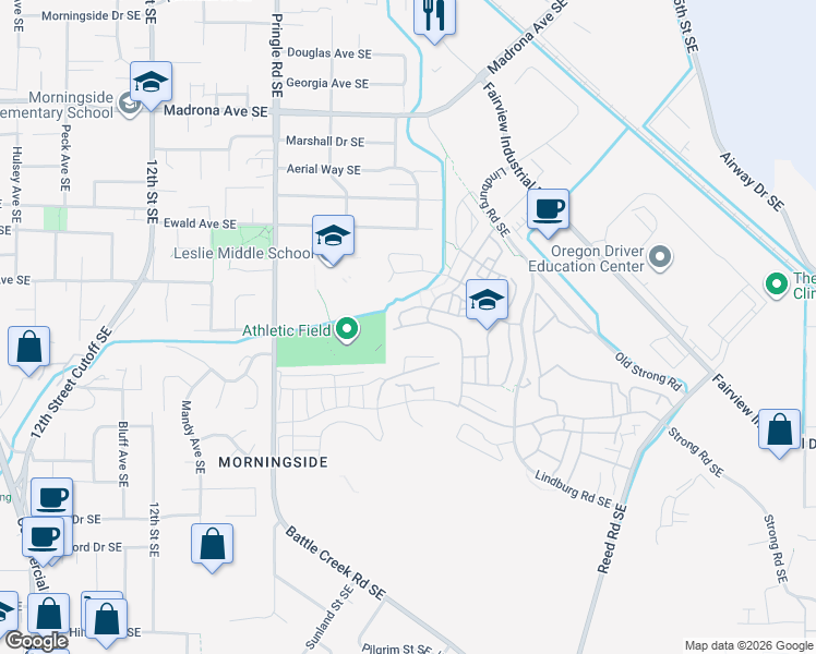 map of restaurants, bars, coffee shops, grocery stores, and more near Cousteau Loop Southeast in Salem