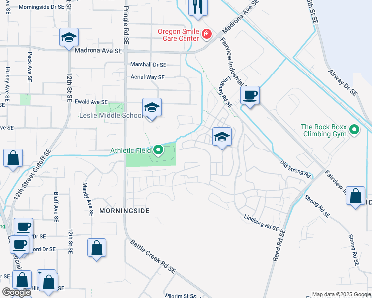 map of restaurants, bars, coffee shops, grocery stores, and more near Cousteau Loop Southeast in Salem