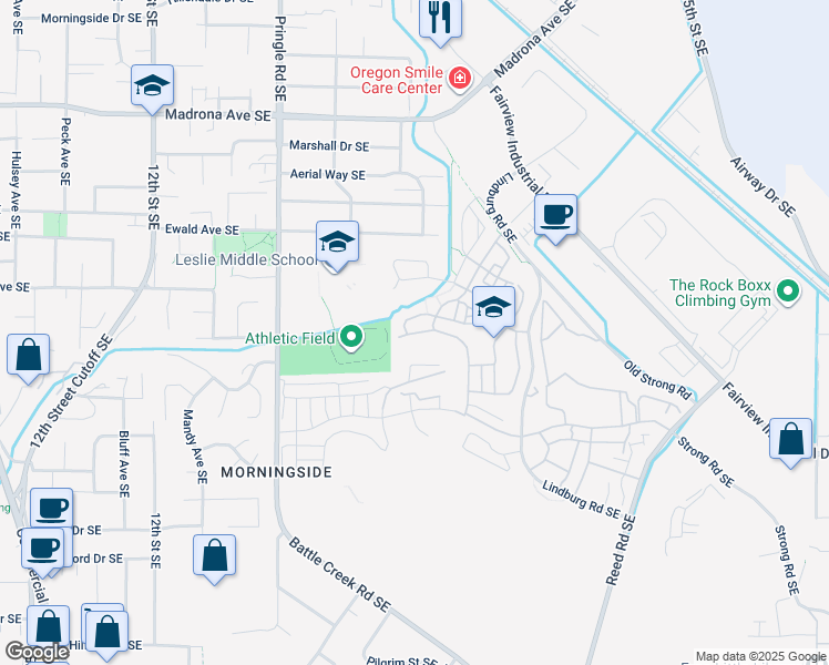map of restaurants, bars, coffee shops, grocery stores, and more near 1810 Cousteau Loop Southeast in Salem