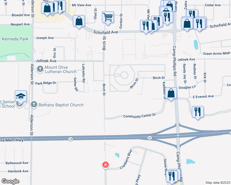 map of restaurants, bars, coffee shops, grocery stores, and more near 6302 Birch Street in Weston