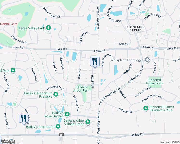 map of restaurants, bars, coffee shops, grocery stores, and more near 3334 Hazel Trail in Woodbury