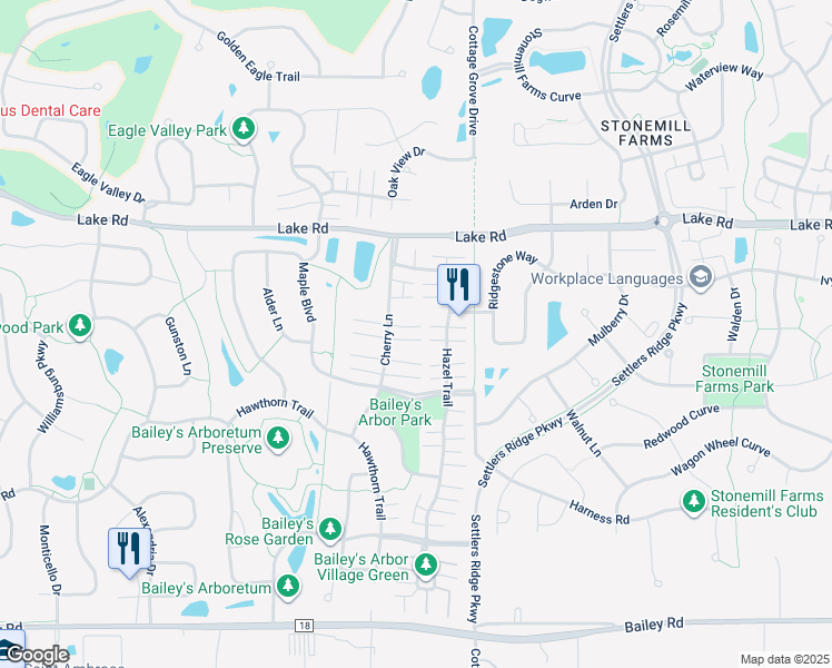 map of restaurants, bars, coffee shops, grocery stores, and more near 3393 Cherry Lane in Woodbury