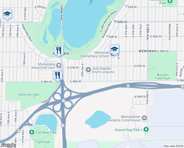 map of restaurants, bars, coffee shops, grocery stores, and more near 5708 22nd Avenue South in Minneapolis