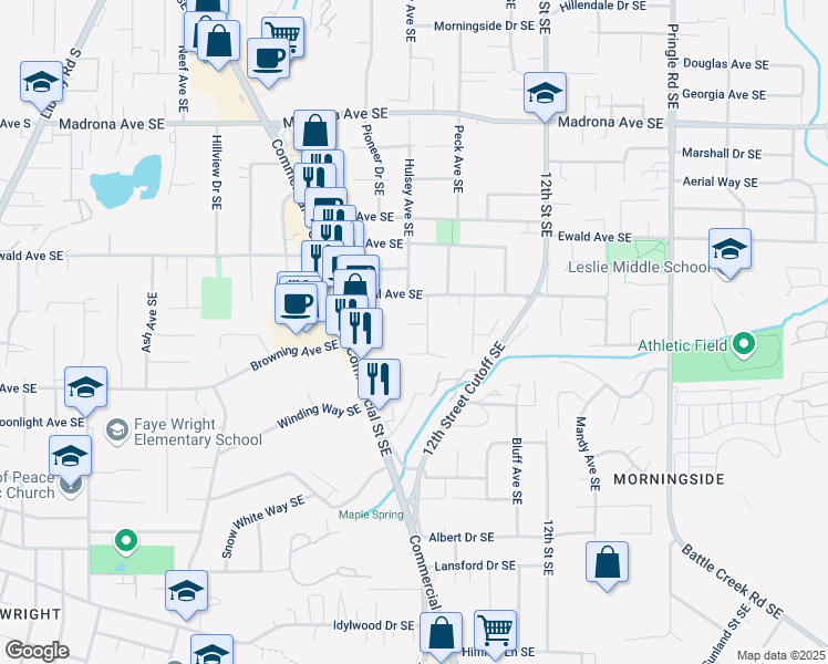 map of restaurants, bars, coffee shops, grocery stores, and more near 912 Idanha Court Southeast in Salem
